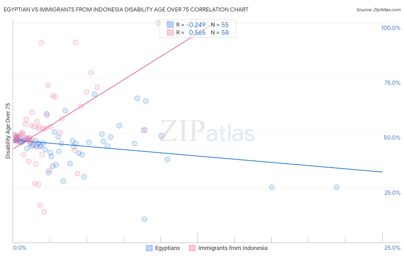Egyptian vs Immigrants from Indonesia Disability Age Over 75