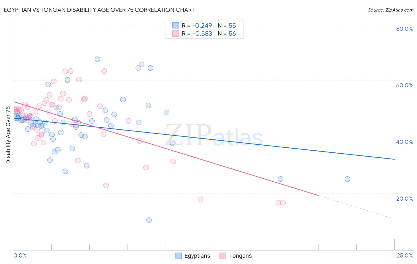 Egyptian vs Tongan Disability Age Over 75