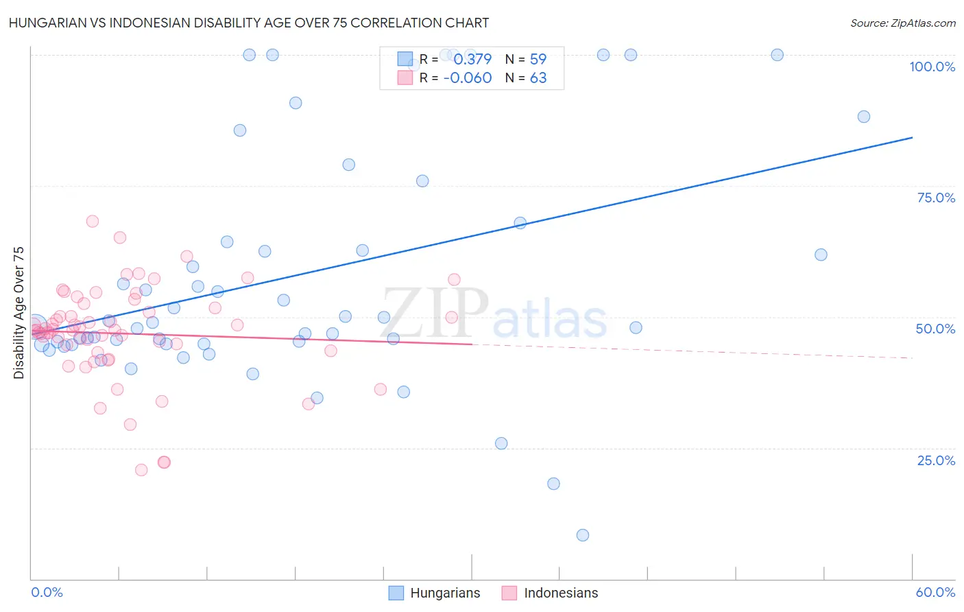 Hungarian vs Indonesian Disability Age Over 75