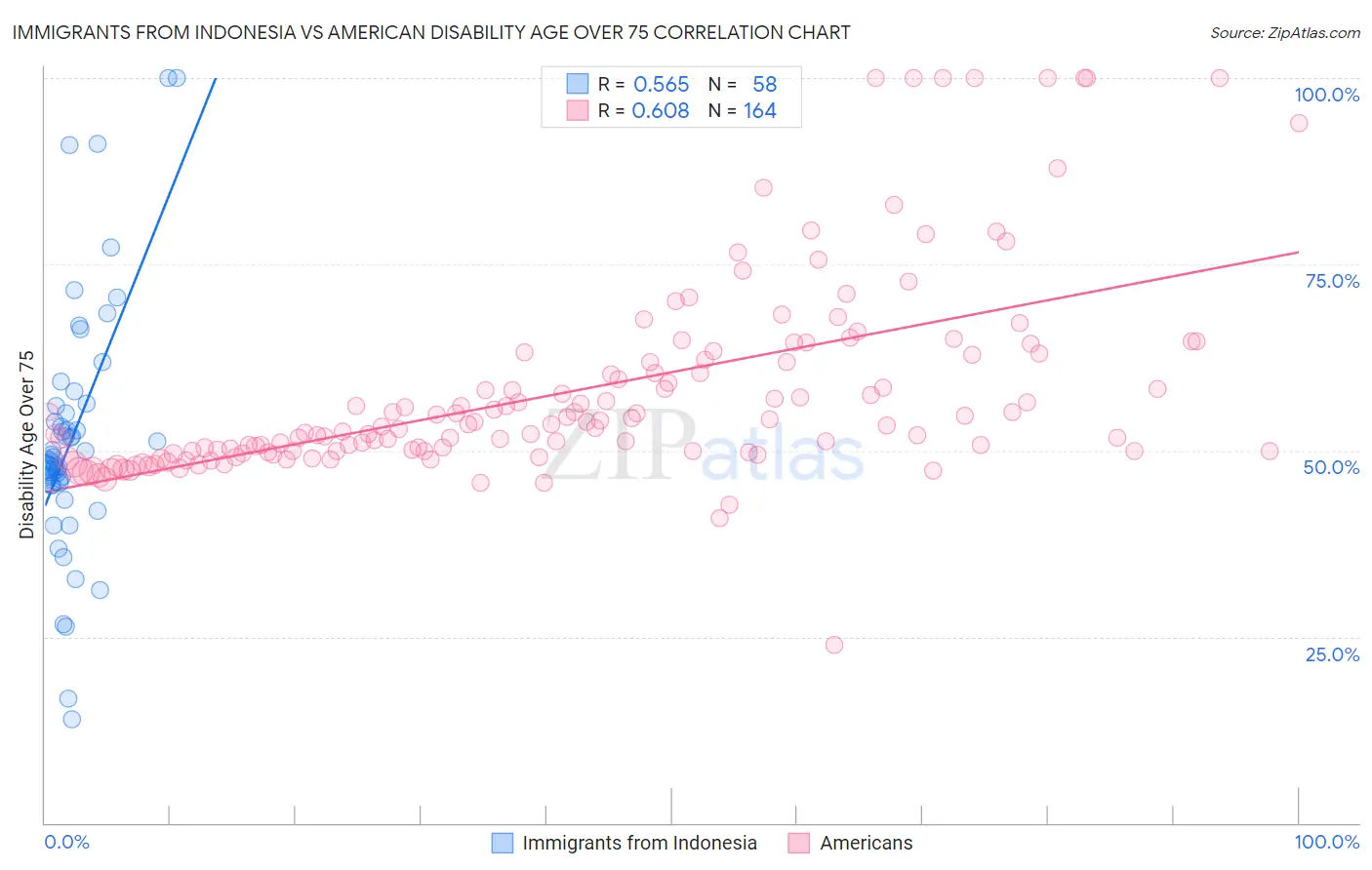 Immigrants from Indonesia vs American Disability Age Over 75