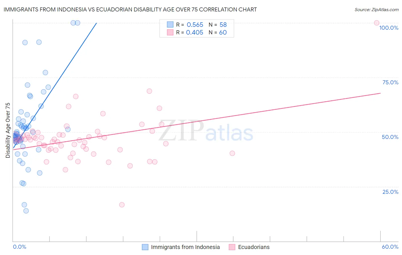 Immigrants from Indonesia vs Ecuadorian Disability Age Over 75