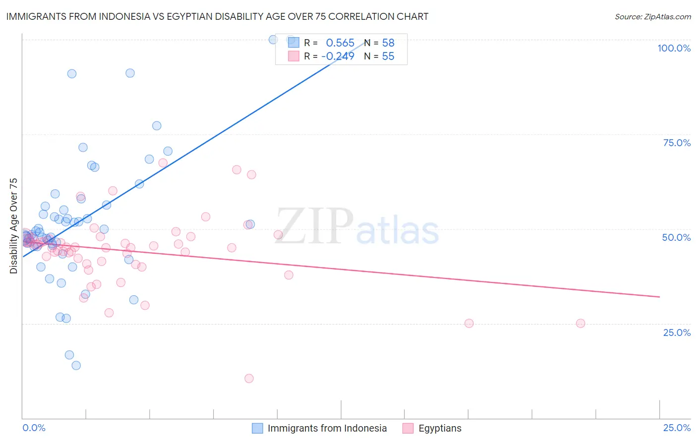 Immigrants from Indonesia vs Egyptian Disability Age Over 75