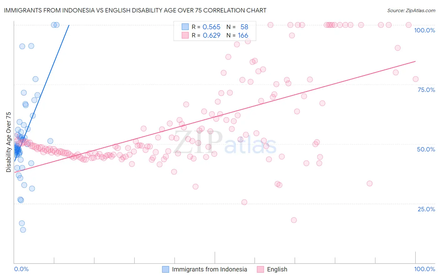 Immigrants from Indonesia vs English Disability Age Over 75