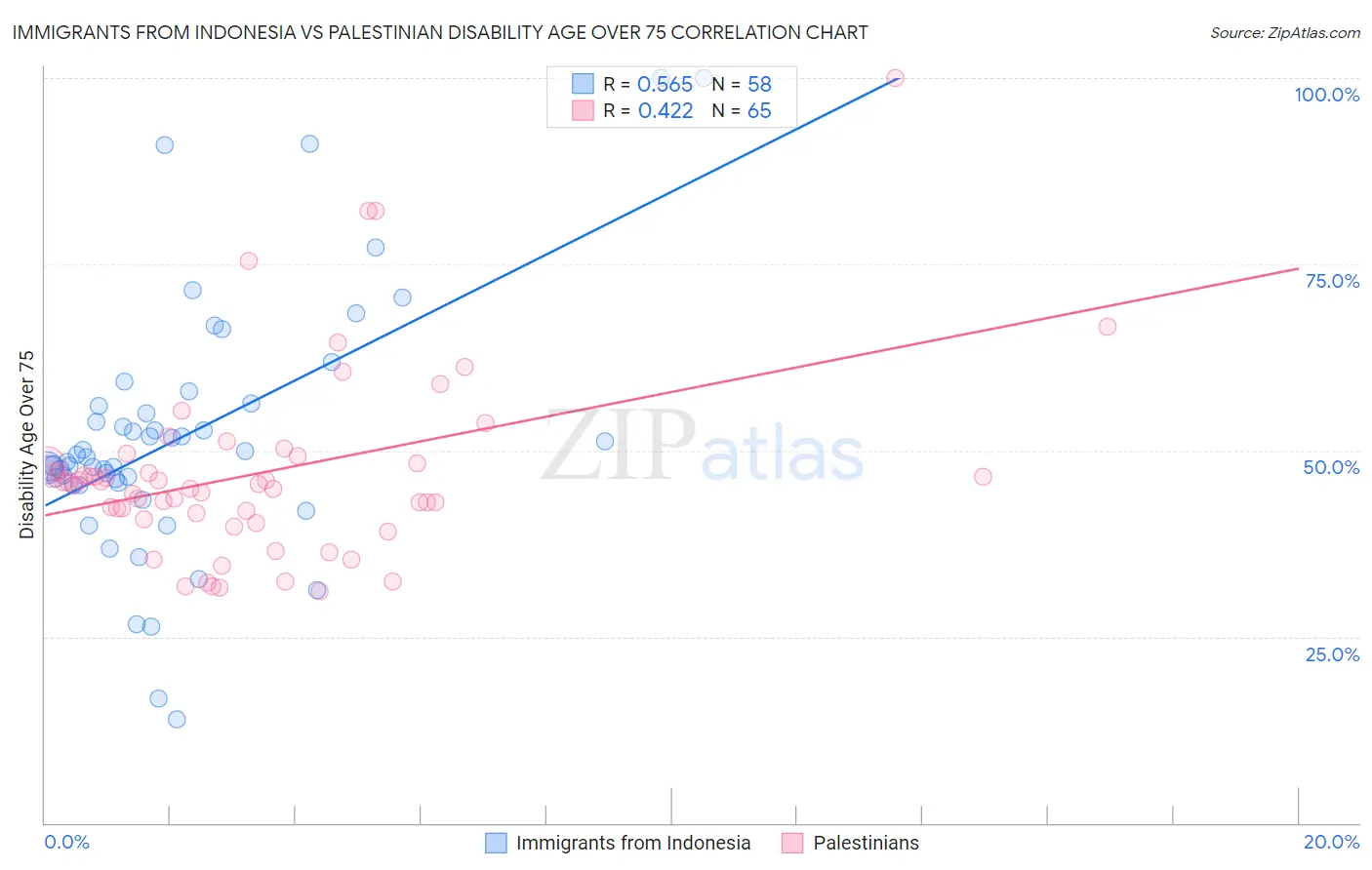 Immigrants from Indonesia vs Palestinian Disability Age Over 75