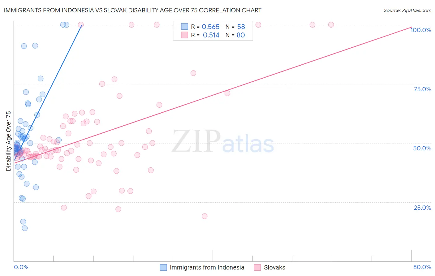 Immigrants from Indonesia vs Slovak Disability Age Over 75