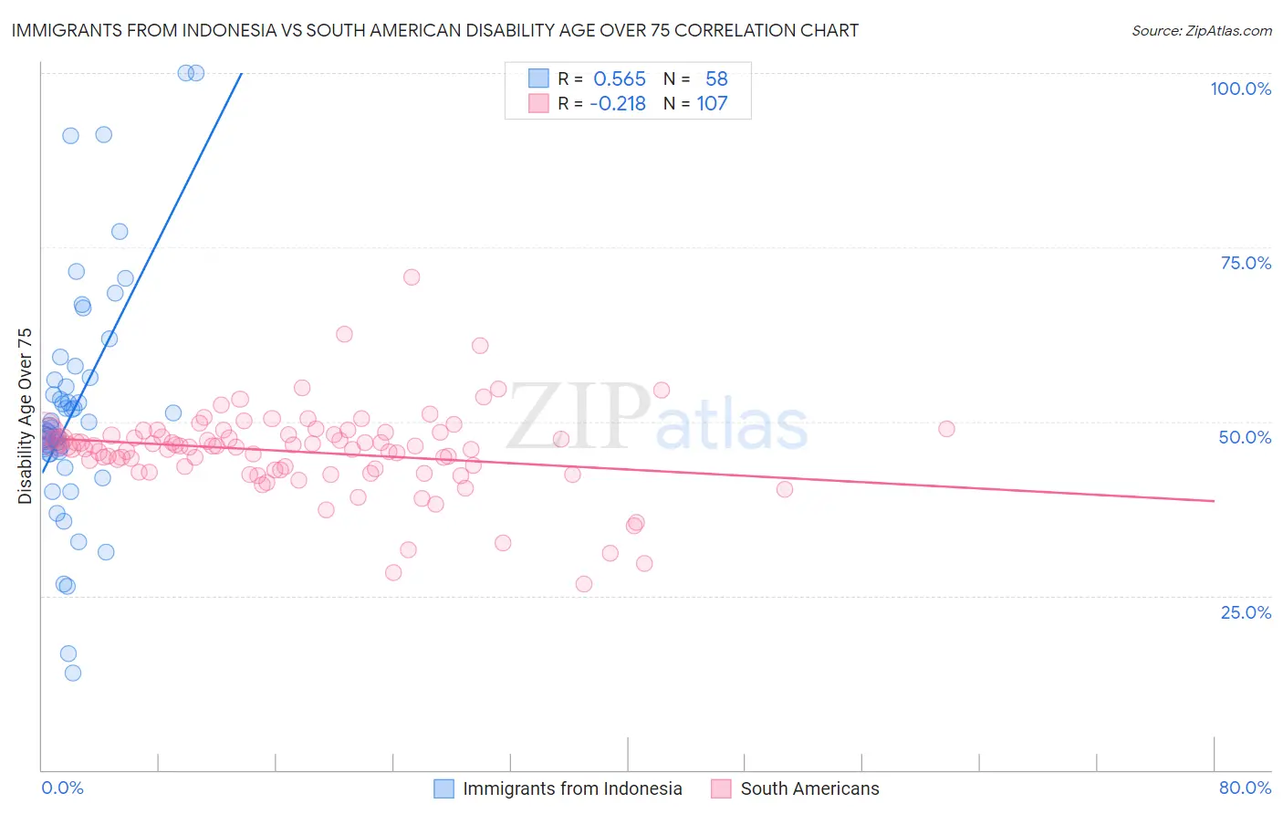 Immigrants from Indonesia vs South American Disability Age Over 75