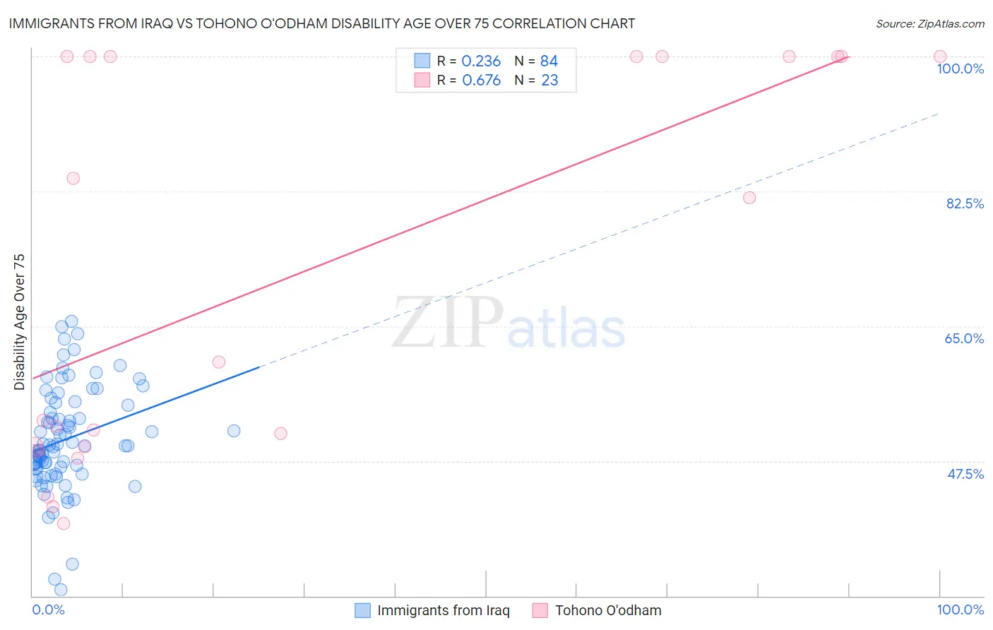 Immigrants from Iraq vs Tohono O'odham Disability Age Over 75