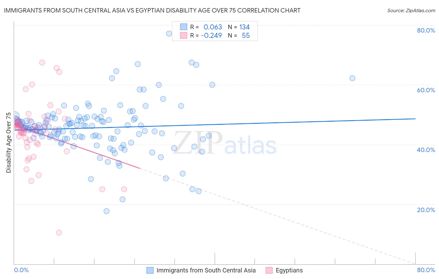 Immigrants from South Central Asia vs Egyptian Disability Age Over 75
