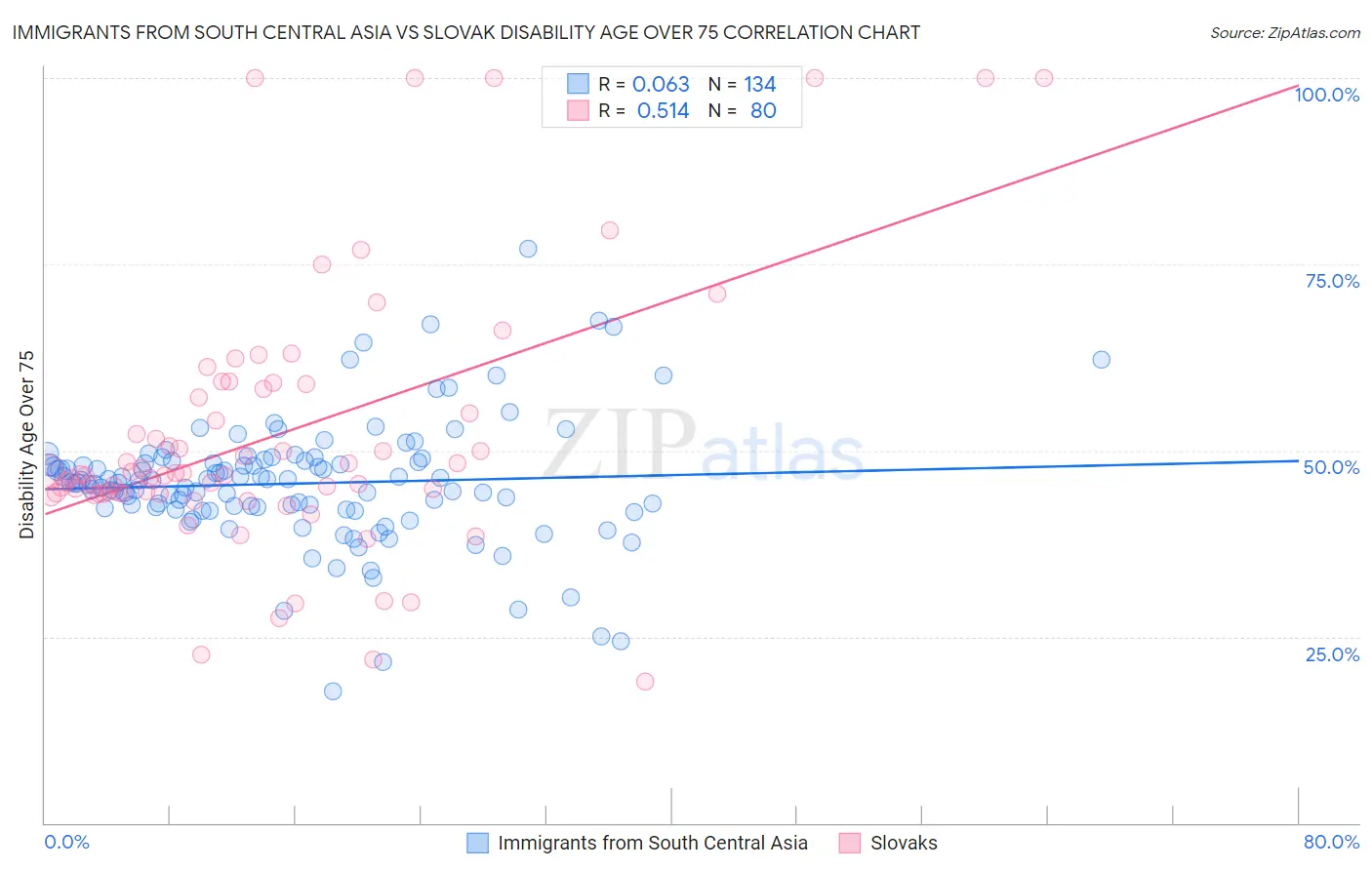 Immigrants from South Central Asia vs Slovak Disability Age Over 75