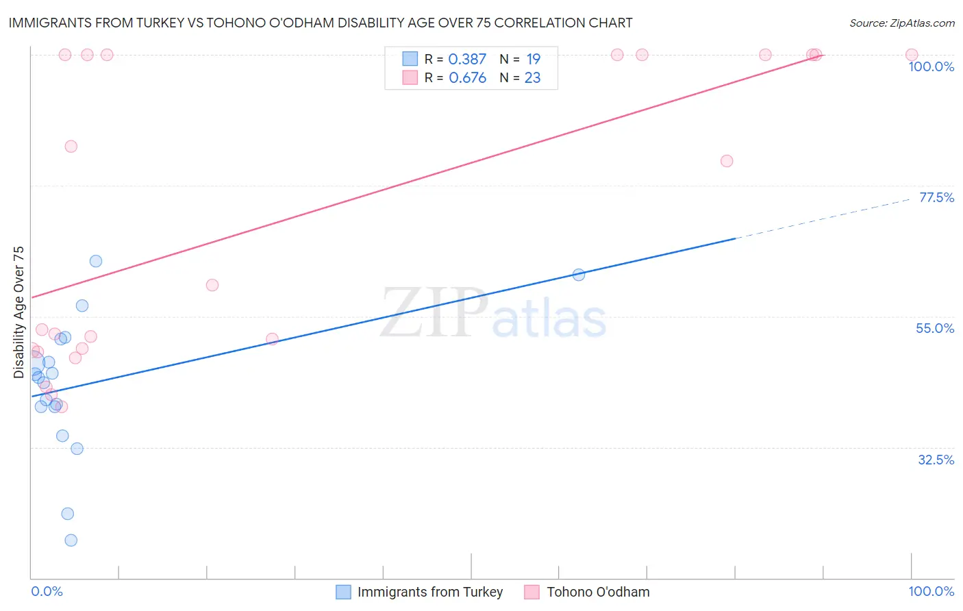 Immigrants from Turkey vs Tohono O'odham Disability Age Over 75