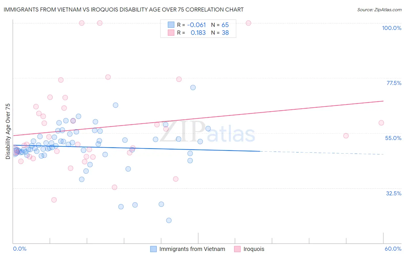Immigrants from Vietnam vs Iroquois Disability Age Over 75