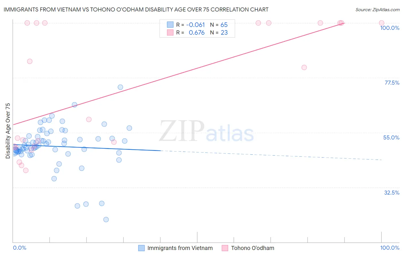 Immigrants from Vietnam vs Tohono O'odham Disability Age Over 75