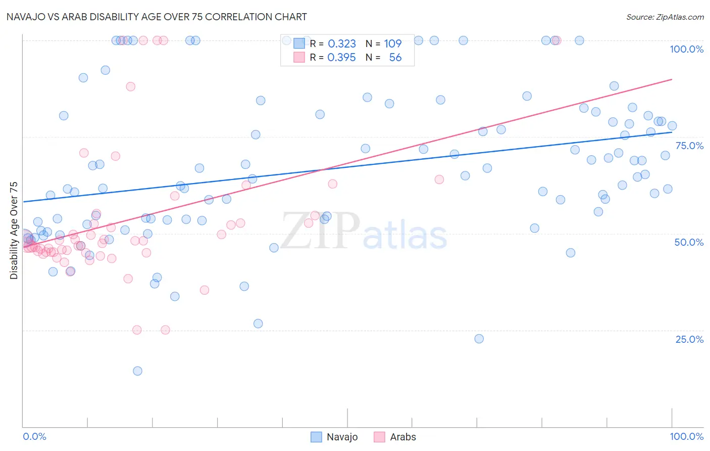 Navajo vs Arab Disability Age Over 75