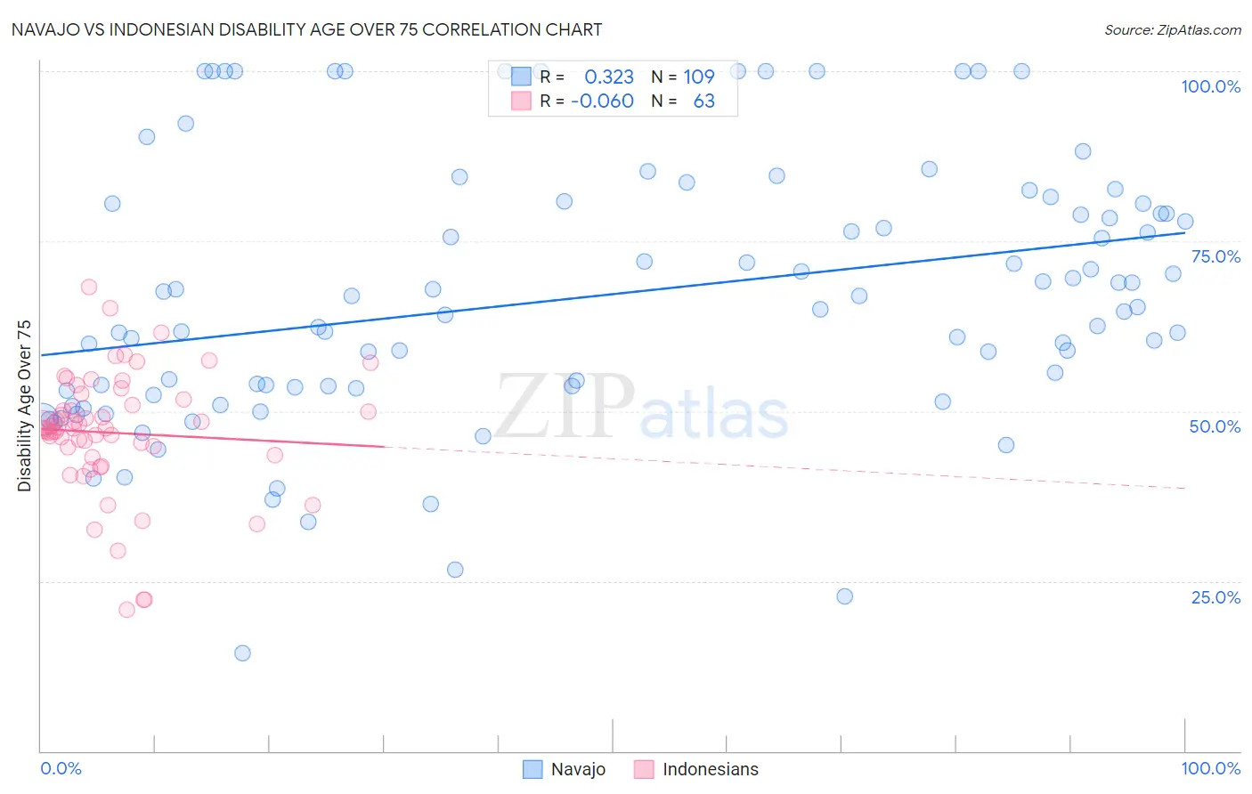 Navajo vs Indonesian Disability Age Over 75