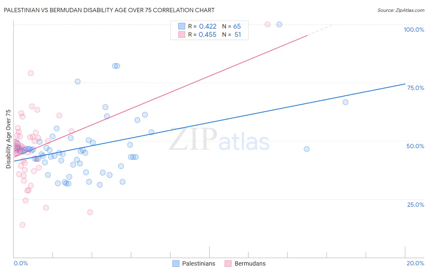 Palestinian vs Bermudan Disability Age Over 75