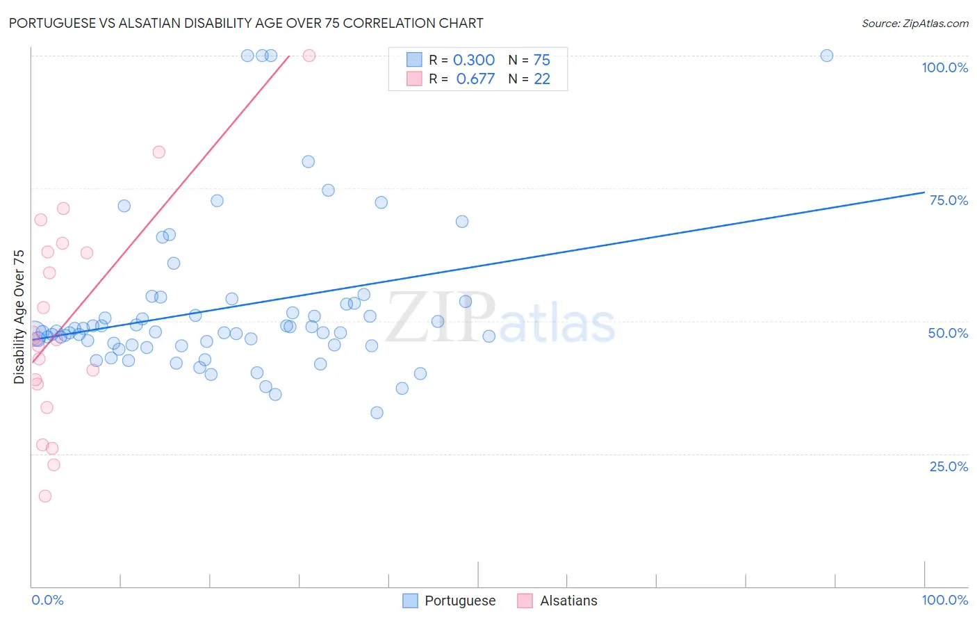Portuguese vs Alsatian Disability Age Over 75