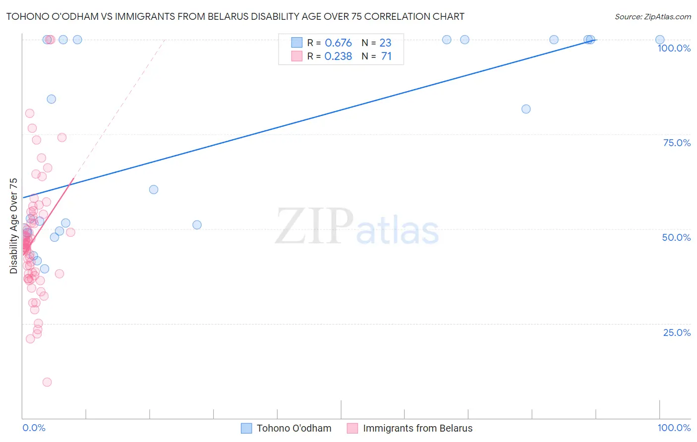 Tohono O'odham vs Immigrants from Belarus Disability Age Over 75