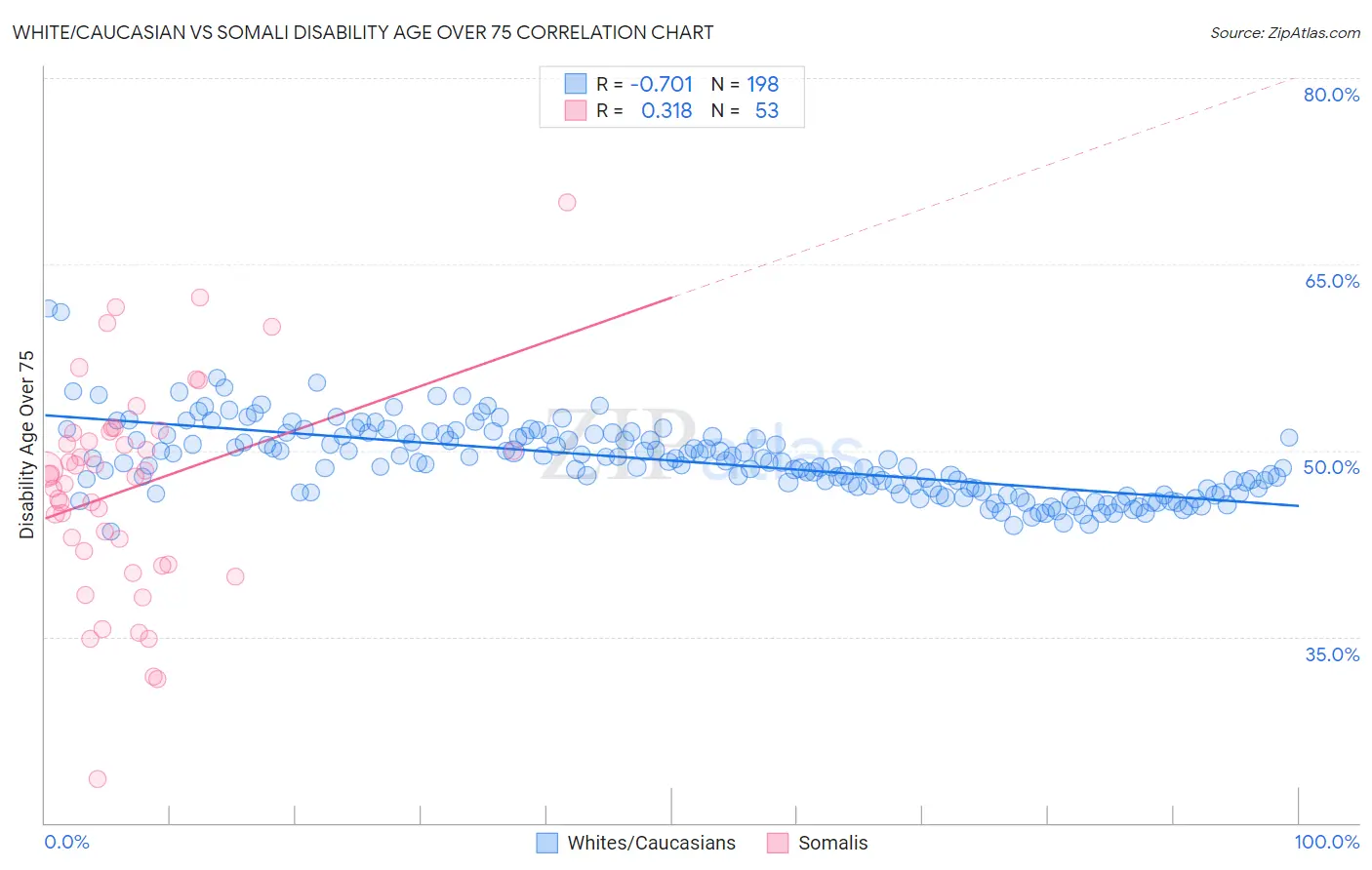 White/Caucasian vs Somali Disability Age Over 75
