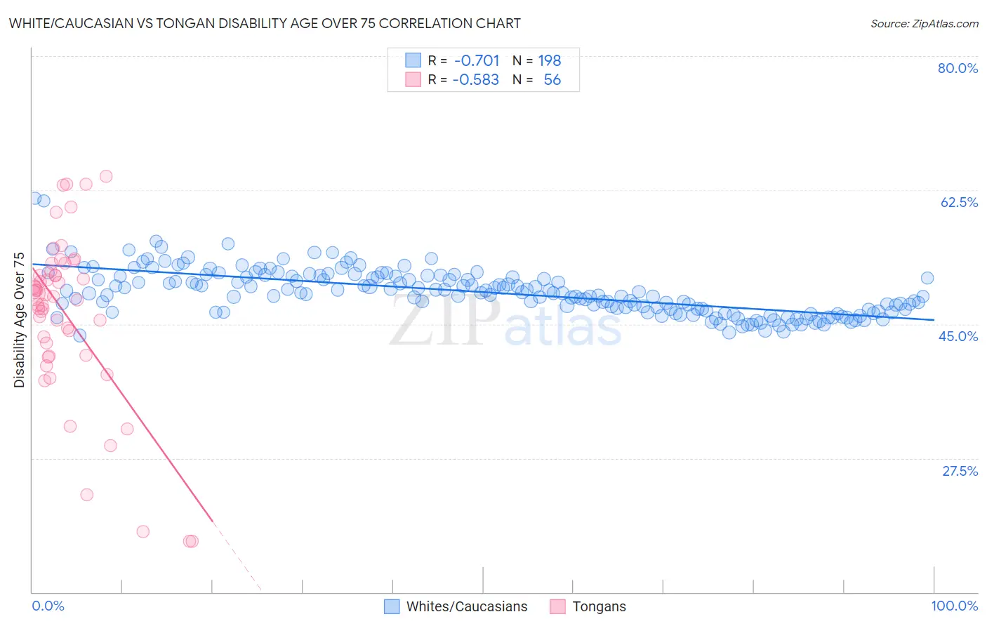 White/Caucasian vs Tongan Disability Age Over 75