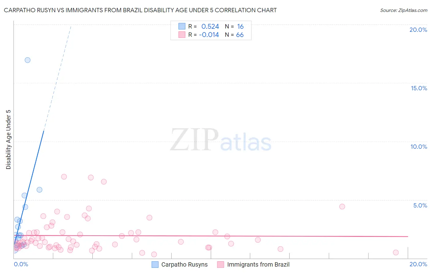 Carpatho Rusyn vs Immigrants from Brazil Disability Age Under 5