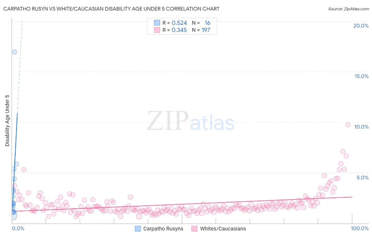 Carpatho Rusyn vs White/Caucasian Disability Age Under 5