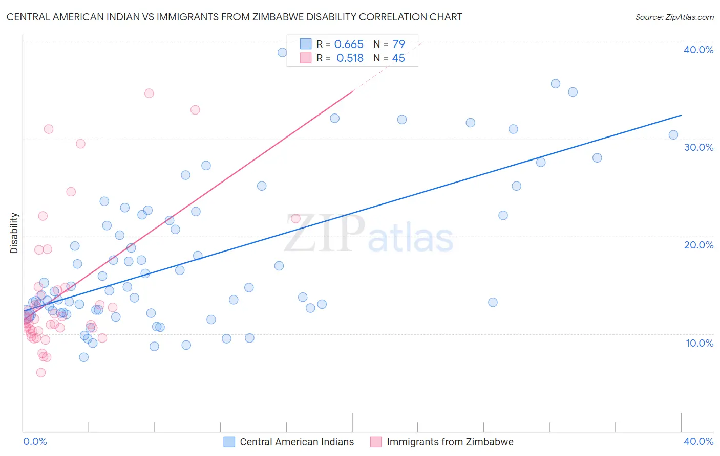 Central American Indian vs Immigrants from Zimbabwe Disability