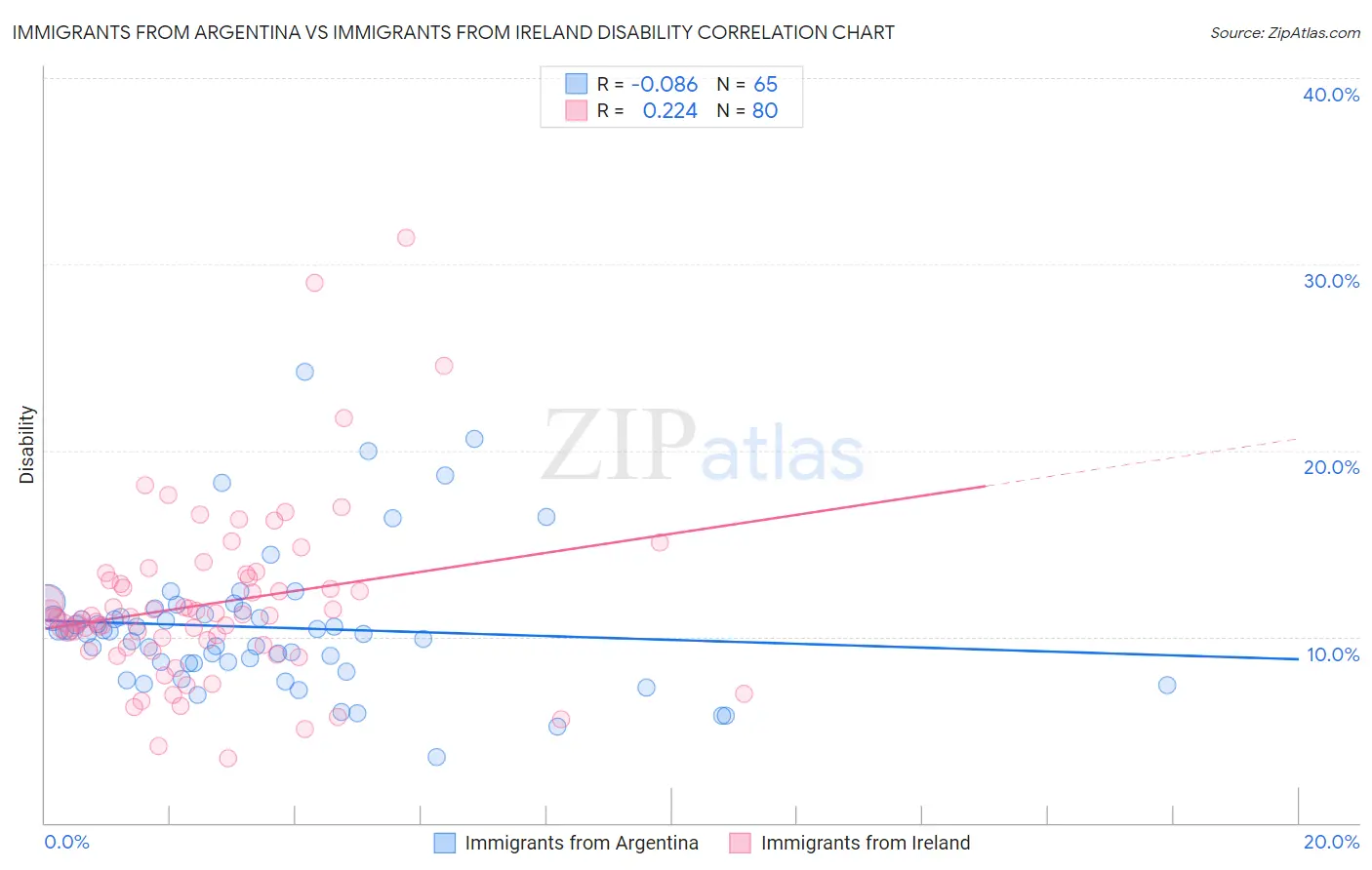 Immigrants from Argentina vs Immigrants from Ireland Disability