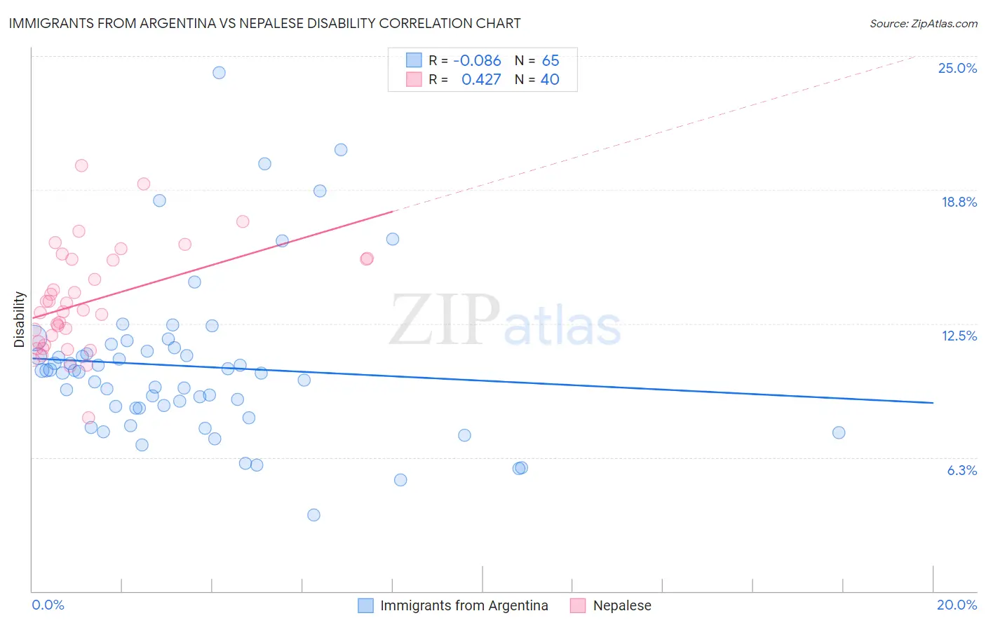 Immigrants from Argentina vs Nepalese Disability