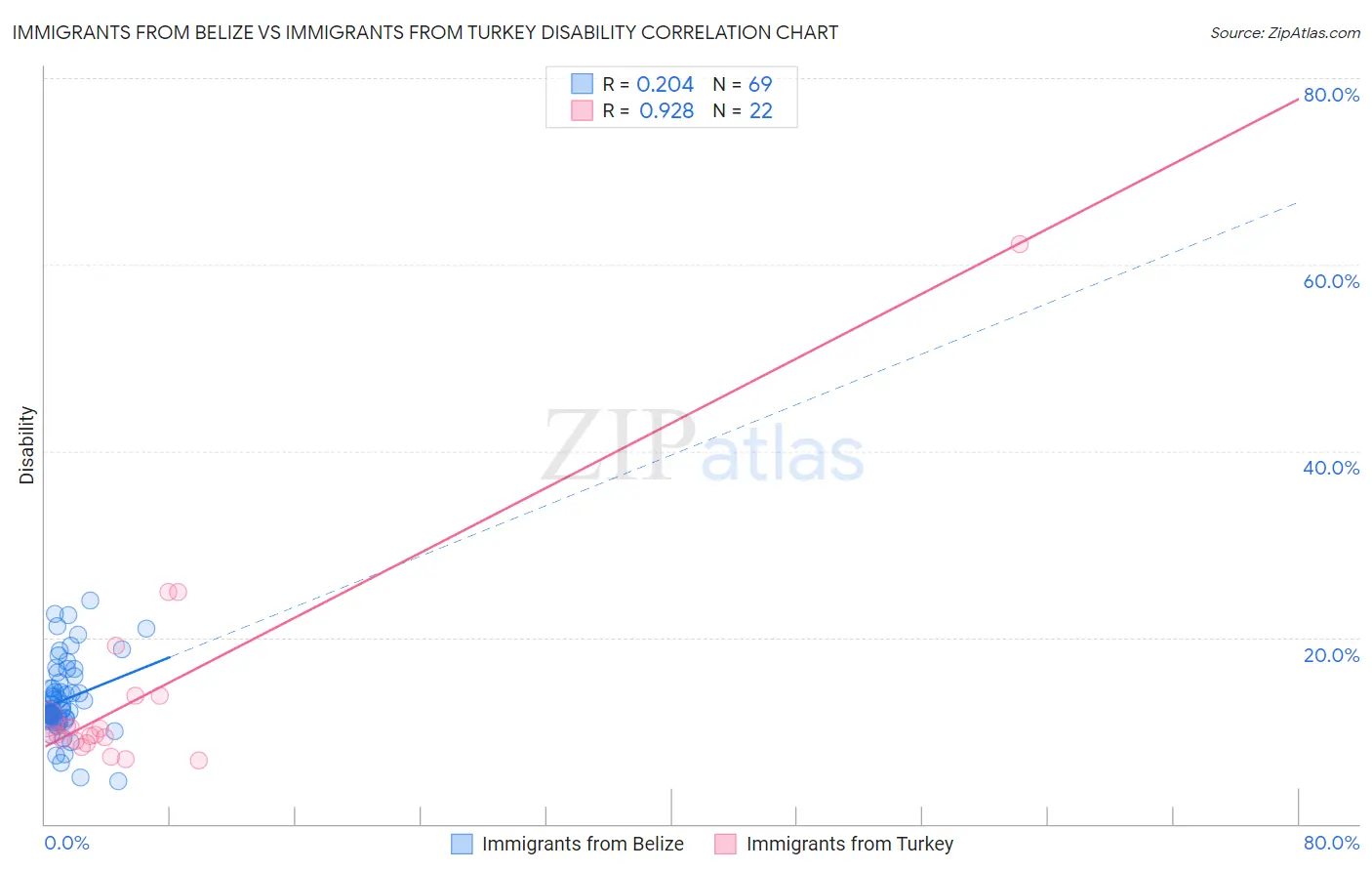 Immigrants from Belize vs Immigrants from Turkey Disability