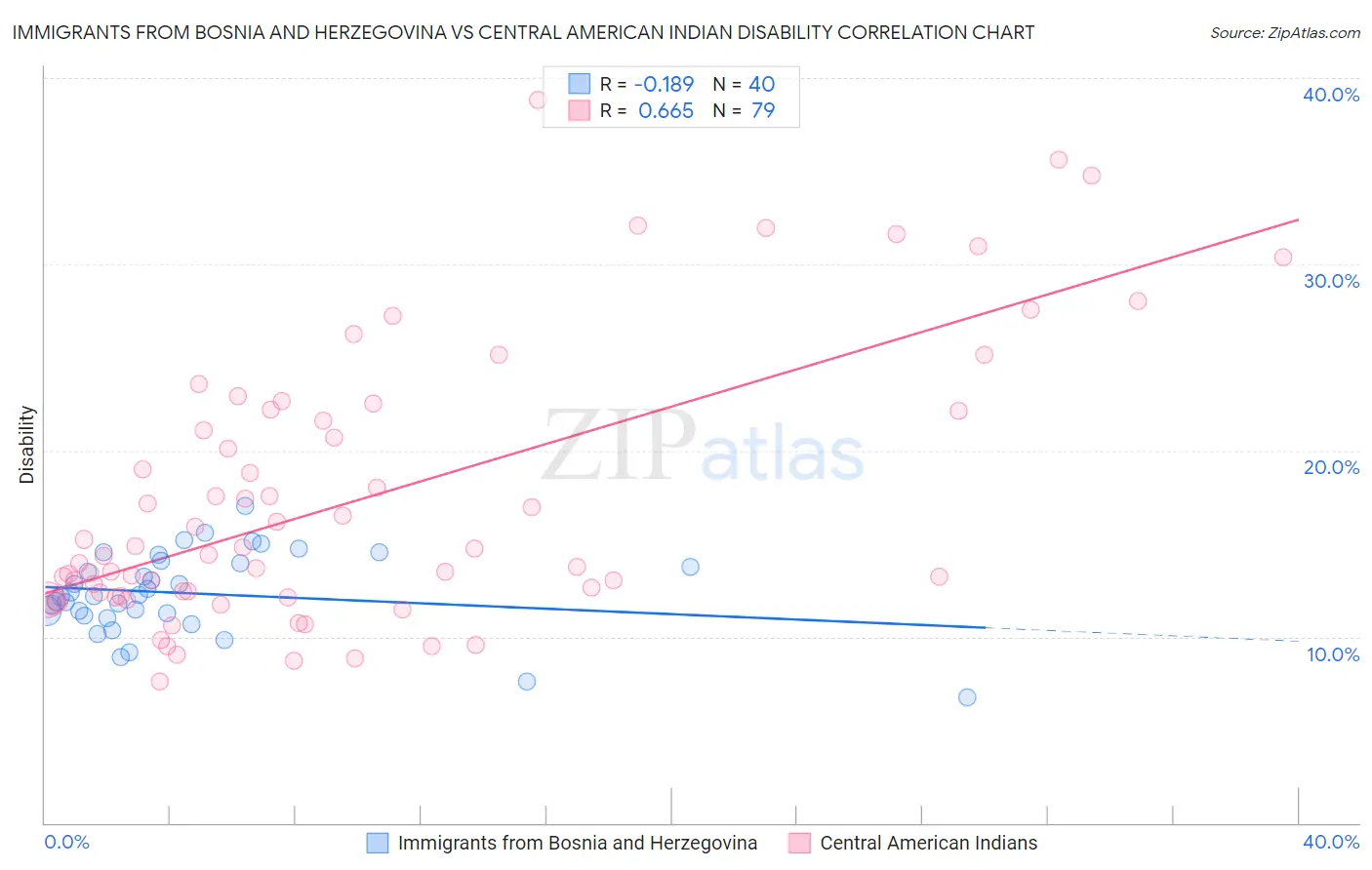 Immigrants from Bosnia and Herzegovina vs Central American Indian Disability