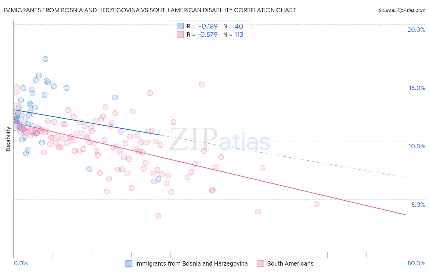 Immigrants from Bosnia and Herzegovina vs South American Disability