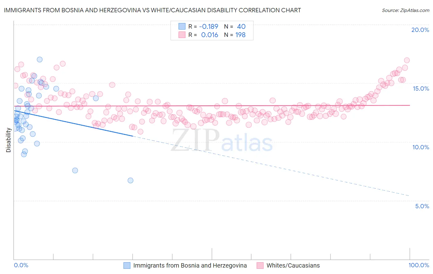 Immigrants from Bosnia and Herzegovina vs White/Caucasian Disability