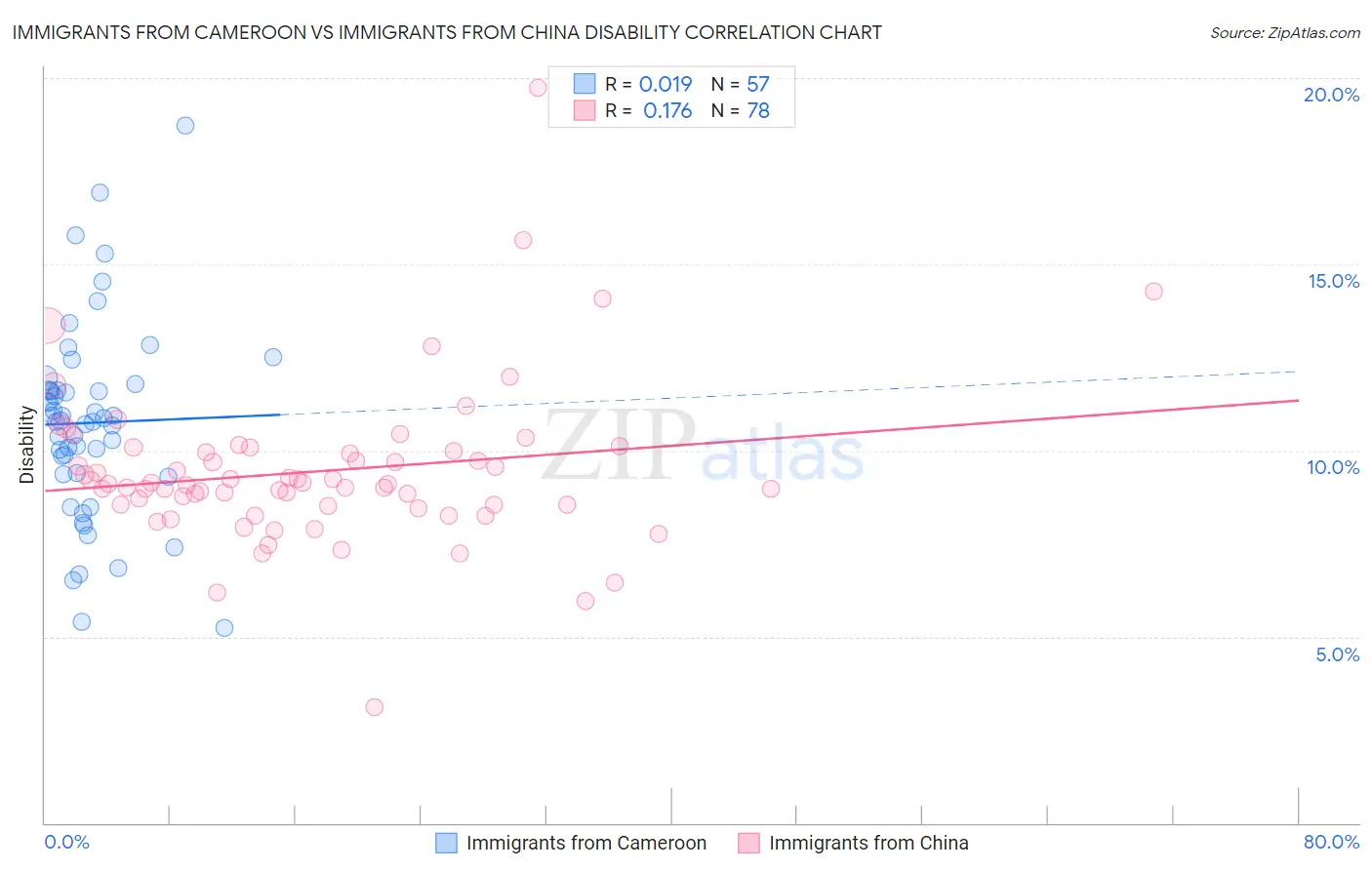 Immigrants from Cameroon vs Immigrants from China Disability