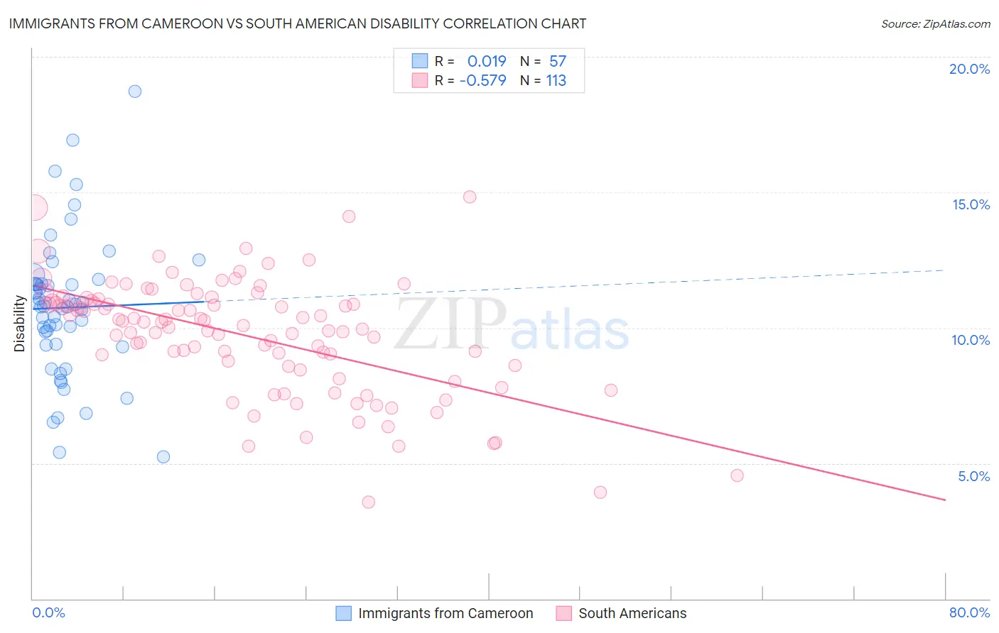 Immigrants from Cameroon vs South American Disability