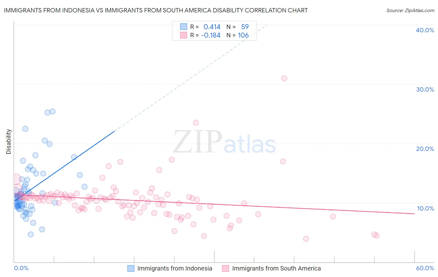 Immigrants from Indonesia vs Immigrants from South America Disability