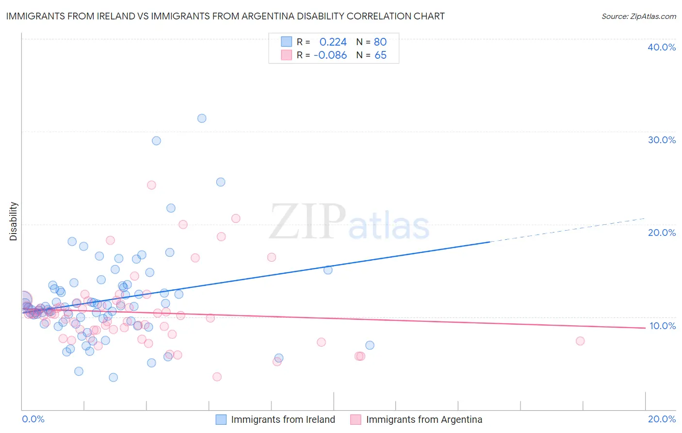 Immigrants from Ireland vs Immigrants from Argentina Disability