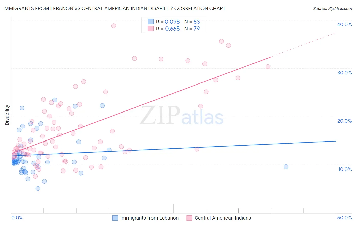 Immigrants from Lebanon vs Central American Indian Disability