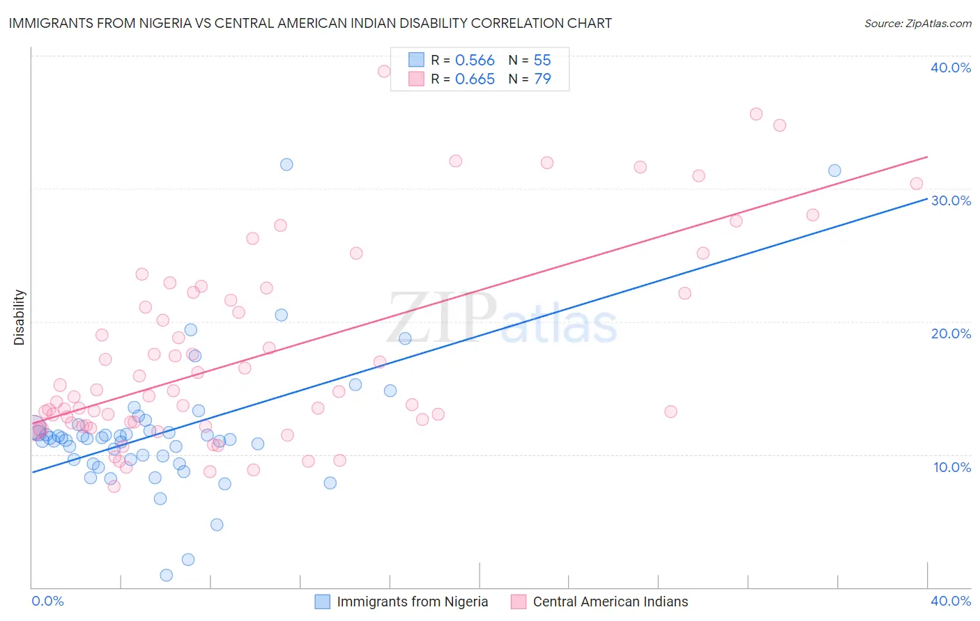 Immigrants from Nigeria vs Central American Indian Disability