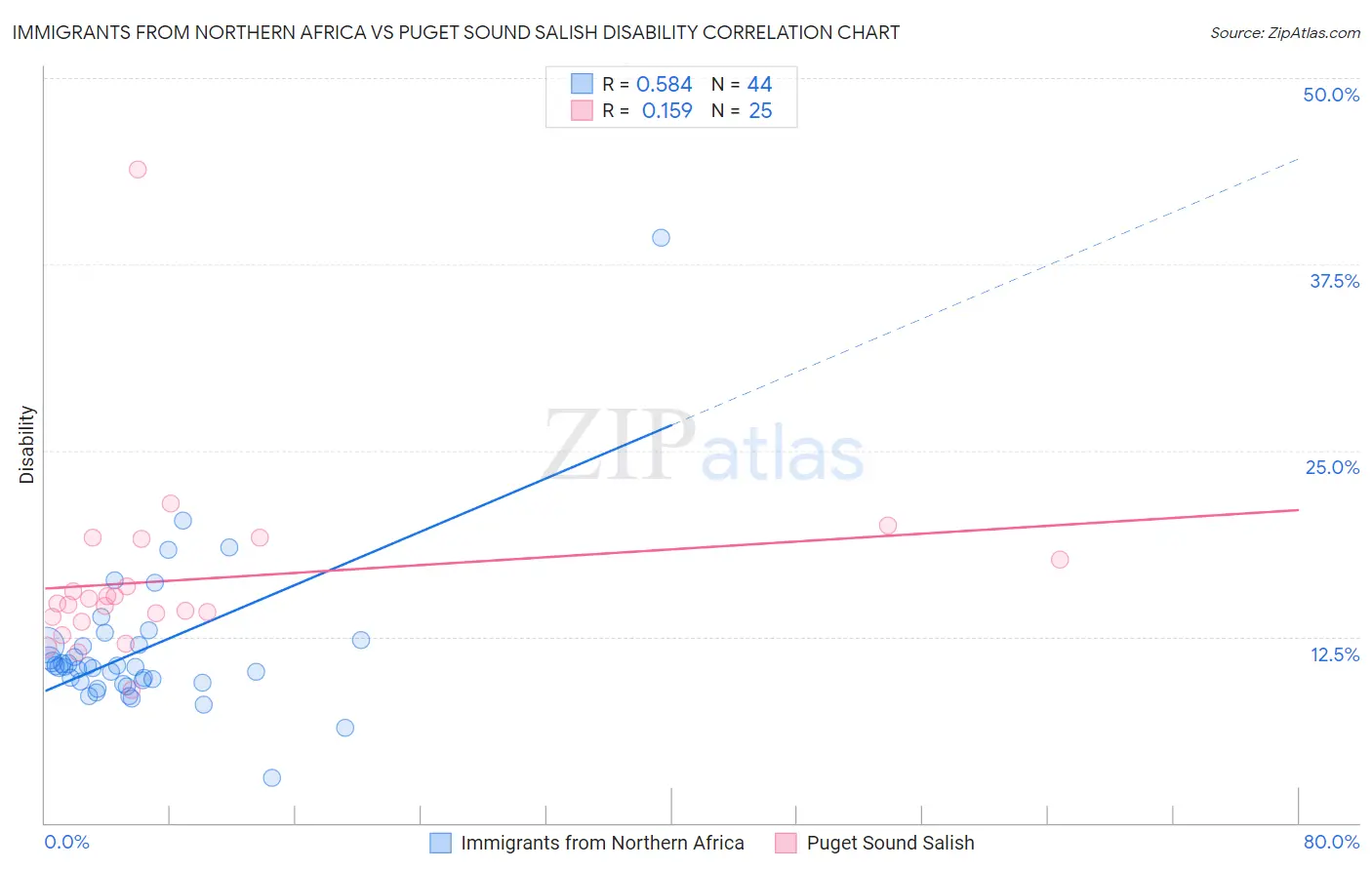 Immigrants from Northern Africa vs Puget Sound Salish Disability