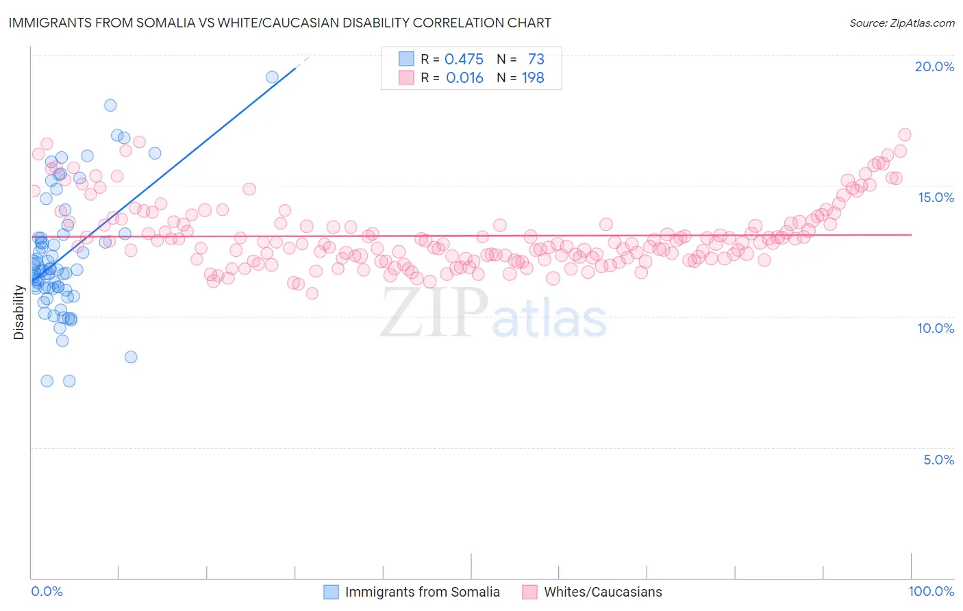 Immigrants from Somalia vs White/Caucasian Disability