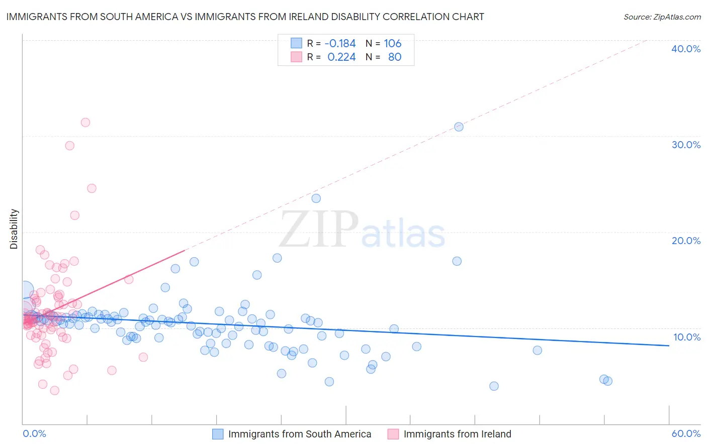 Immigrants from South America vs Immigrants from Ireland Disability