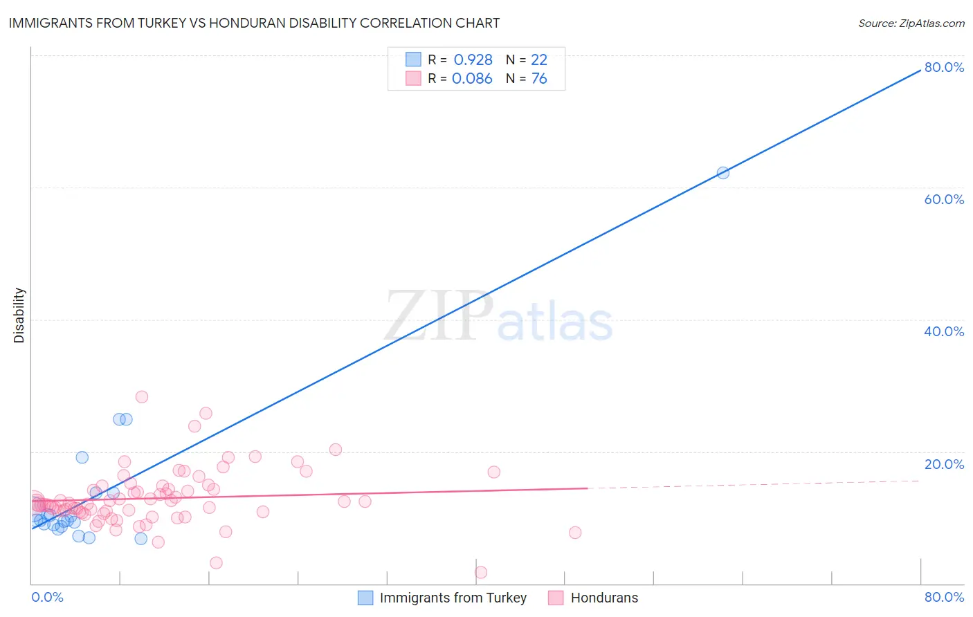 Immigrants from Turkey vs Honduran Disability