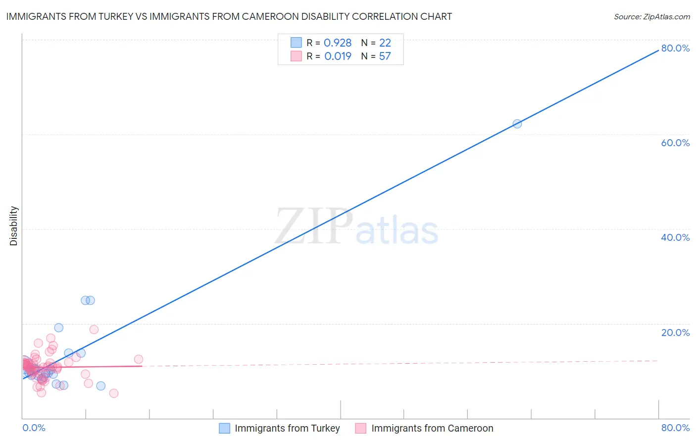 Immigrants from Turkey vs Immigrants from Cameroon Disability