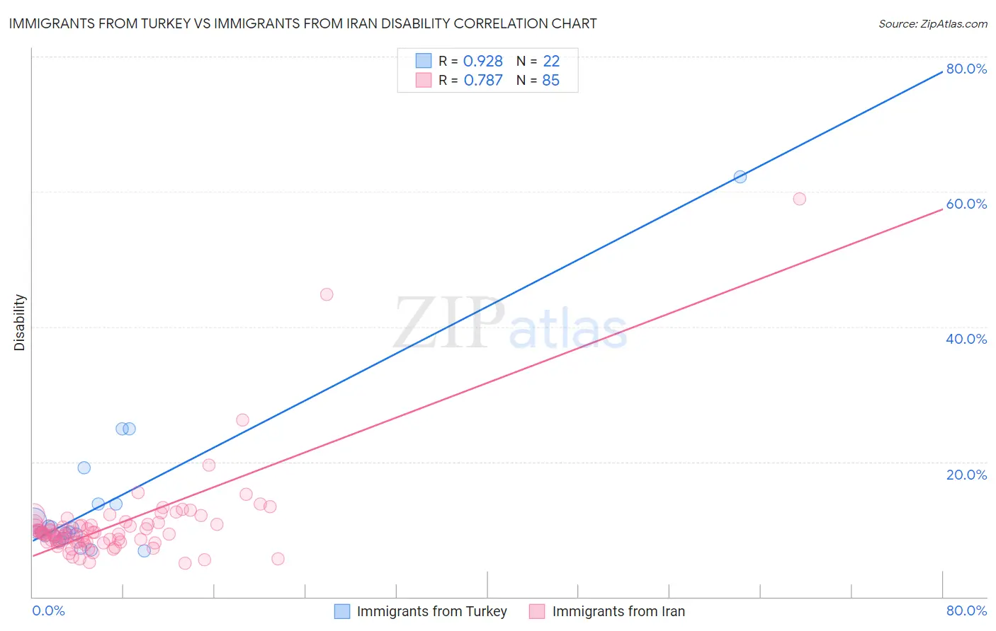 Immigrants from Turkey vs Immigrants from Iran Disability