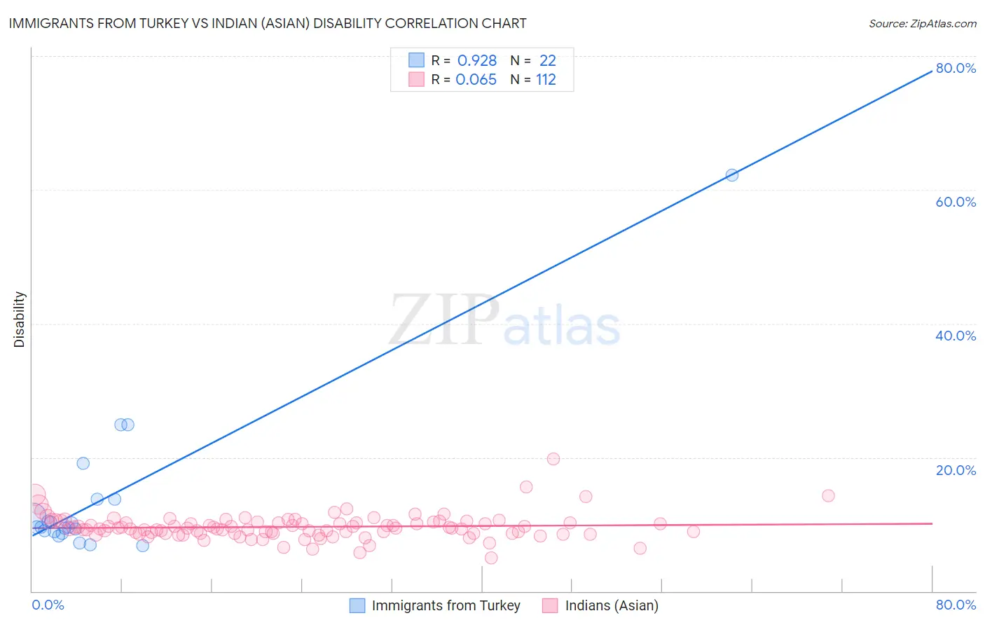 Immigrants from Turkey vs Indian (Asian) Disability