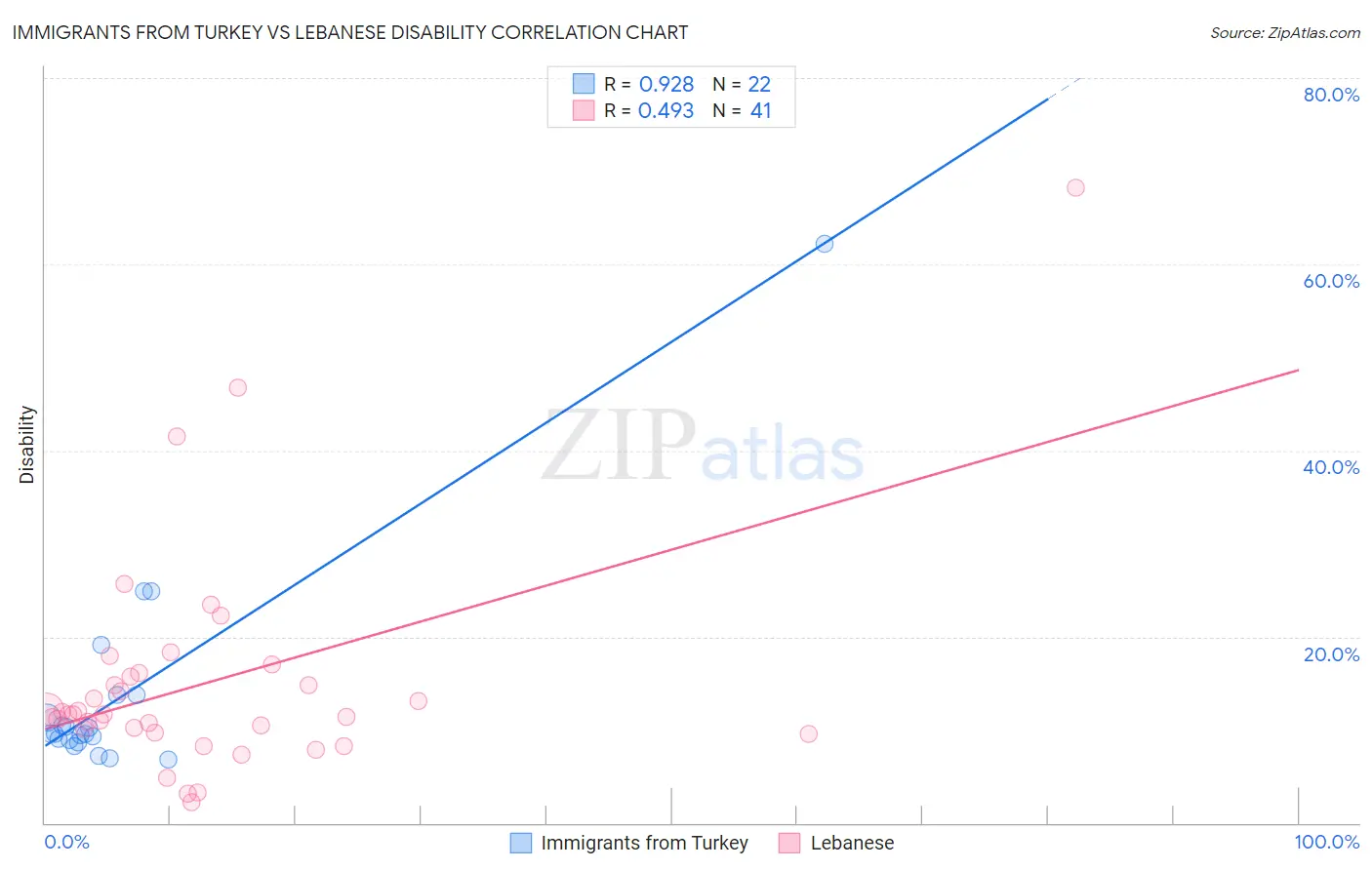 Immigrants from Turkey vs Lebanese Disability