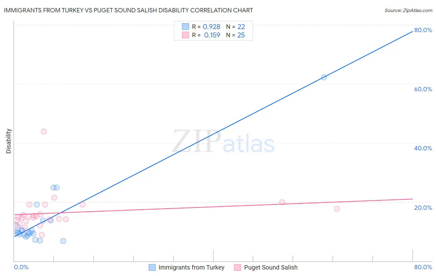 Immigrants from Turkey vs Puget Sound Salish Disability