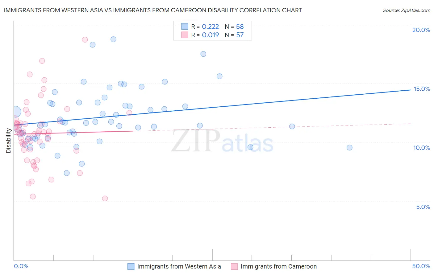 Immigrants from Western Asia vs Immigrants from Cameroon Disability