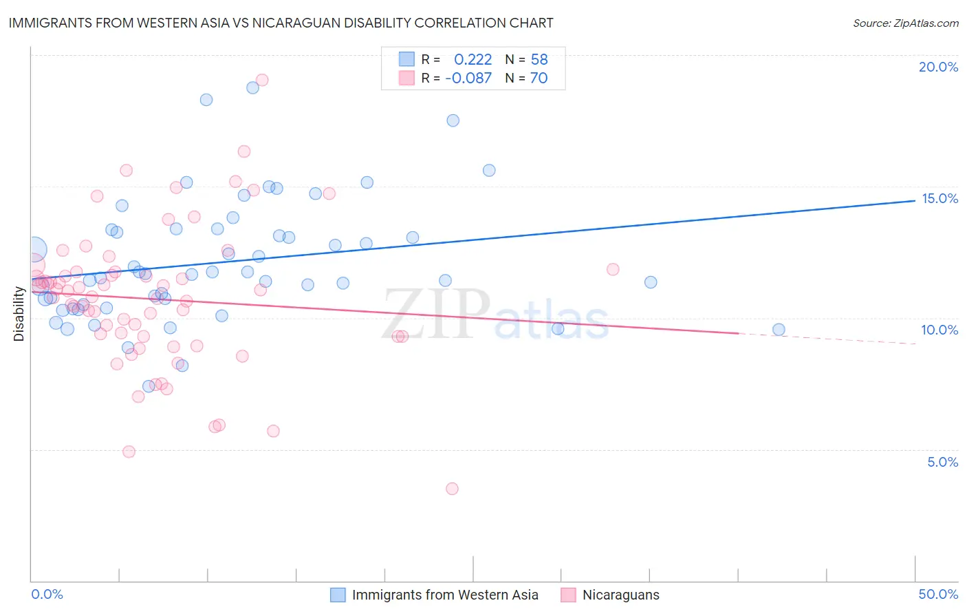 Immigrants from Western Asia vs Nicaraguan Disability