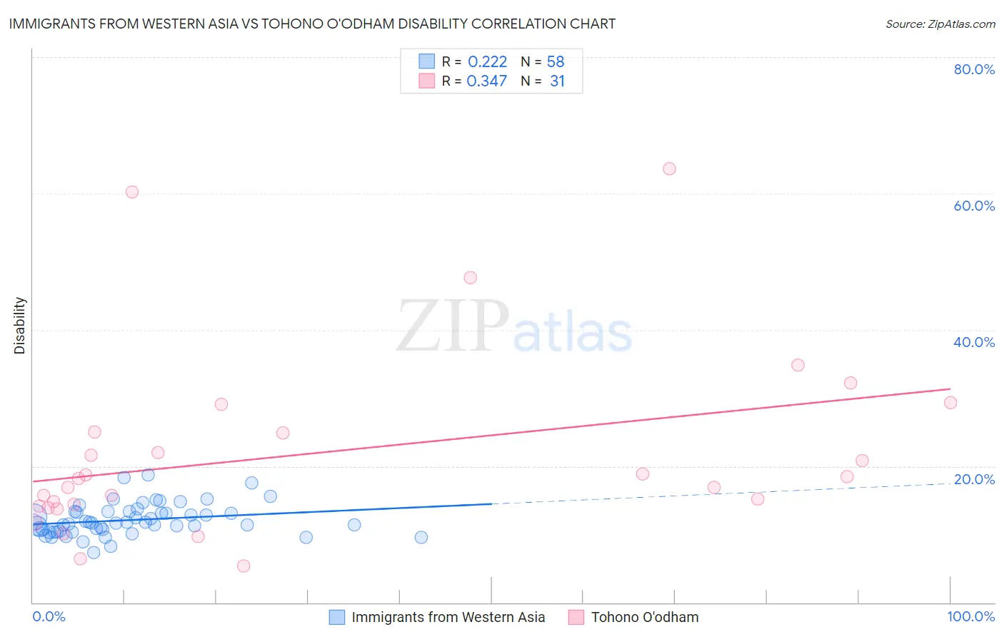 Immigrants from Western Asia vs Tohono O'odham Disability